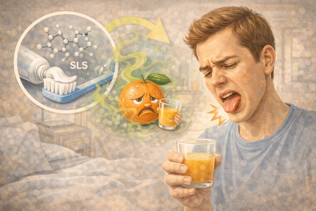 Por qué el zumo de naranja sabe horrible después de cepillarte los dientes